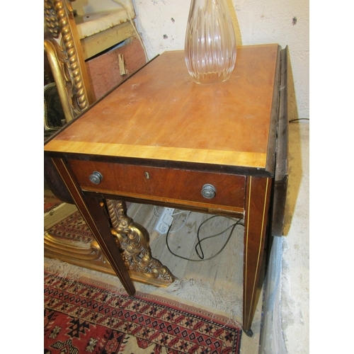 1193 - Antique Mahogany Dropleaf Pembroke Table Single Drawer Above Satinwood Line Inlaid Tapering Supports... 