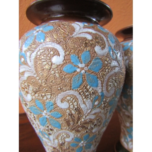 1202 - Pair of Royal Doulton Attractively Detailed Shaped Form Vases Each Signed to Base Each Approximately... 