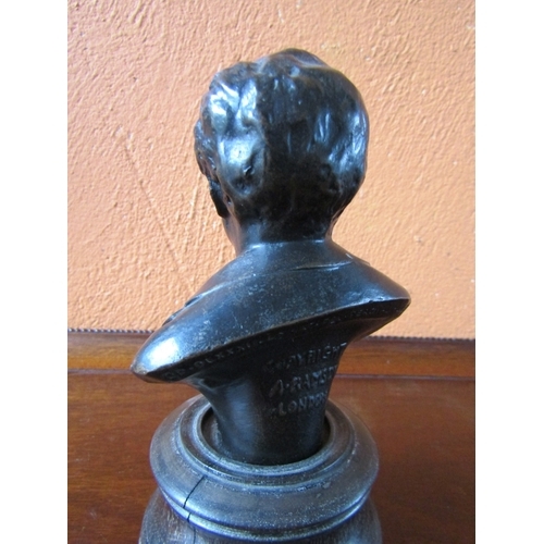 1203 - Antique Bronze Bust Mark Twain with Cigar on Turned Base Signed Verso Approximately 6 Inches High