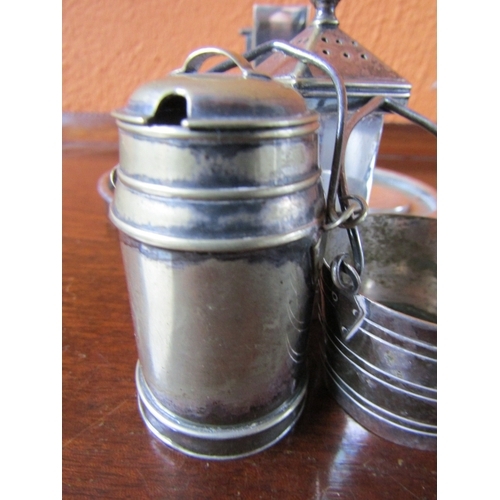 1205 - Novelty Silver Plated Table Cruet Set Village Pump with Milk Pale and Bucket Central Salt Cellar Con... 