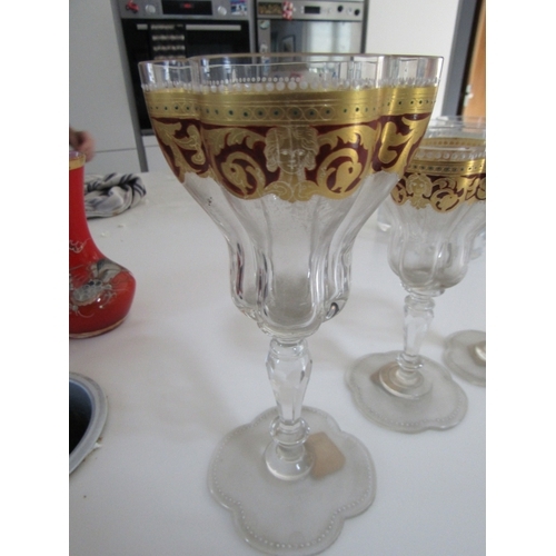 1240 - Three Attractively Detailed Original Vintage  Venetian Glasses Pedestal Form with Gilded Decorations... 