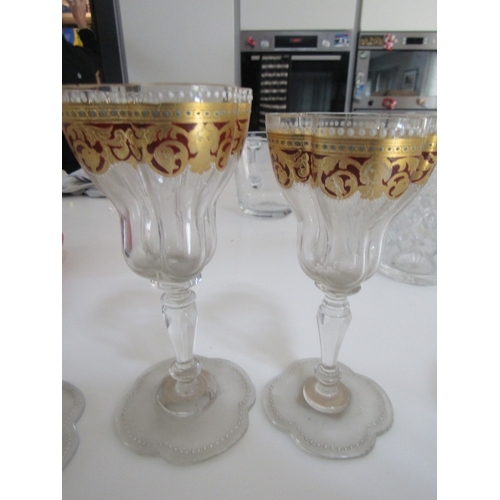 1240 - Three Attractively Detailed Original Vintage  Venetian Glasses Pedestal Form with Gilded Decorations... 