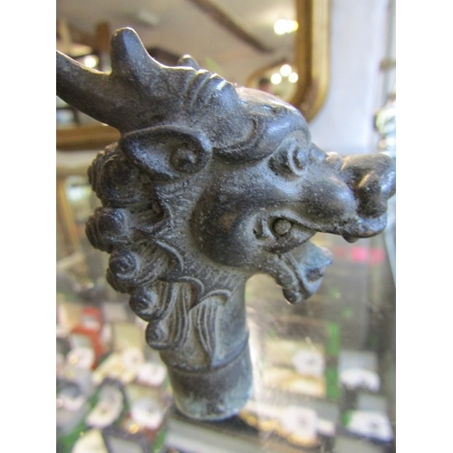 1258 - Oriental Bronze Walking Stick Handle Dragon Form Approximately 7cm High