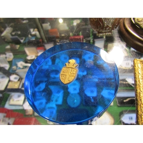 1268 - Ormolu Mounted Ring Box with French Blue Glass Paperweight Country Life Figure of Fox and Another Ow... 