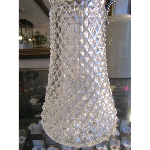 1278 - Large Hobnail Cut Crystal Claret Jug Silver Plated Decorated Handle Approximately 14 Inches High