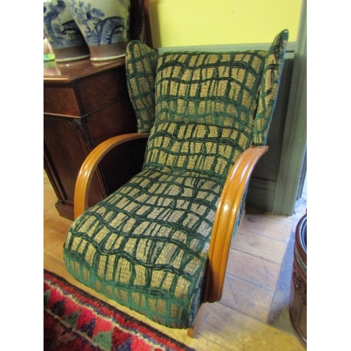 1304 - Vintage Reclining Easy Armchair Re-upholstered by Vendor in Designer Tweed Back Reclining Mechanism ... 