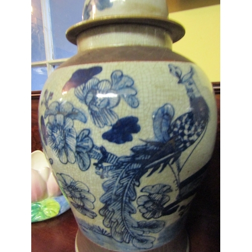 1313 - Pair of Chinese Blue and White Vases Original Covers Each Approximately 22 Inches High