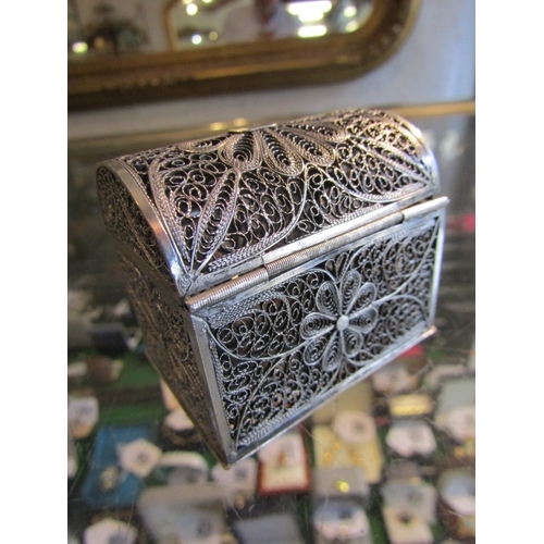 1323 - Persian Silver Ring Box Filigree Decoration Approximately 6cm Wide