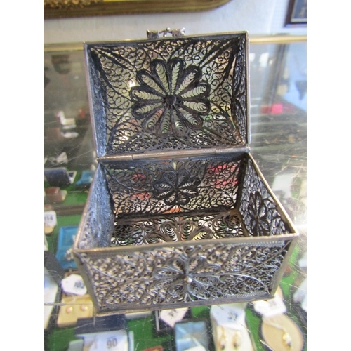 1323 - Persian Silver Ring Box Filigree Decoration Approximately 6cm Wide