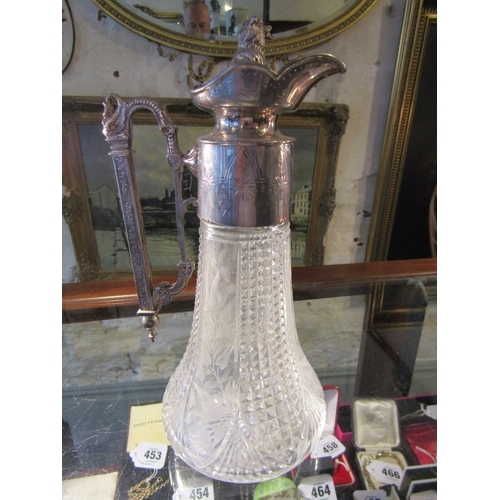 1343 - Large Edwardian Hobnail Cut Crystal and Silver Plated Claret Jug Approximately 14 Inches High with U... 