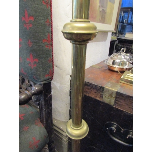 1359 - Antique Cast Brass Standard Lamp with Shade Tripod Base Electrified Working Order Full Size