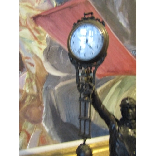 1411 - Aviator Motif Bronze Clock with Hanging Pendulum Approximately 12 Inches High