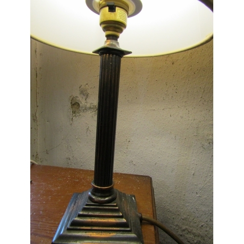 1422 - Two Cast Brass Column Form Table Lamps Each Electrified Working Order Tallest Approximately 16 Inche... 