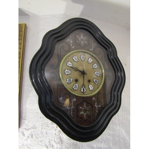 1429 - Victorian Shaped Form Wall Clock Enamel Decorated Brushed Brass Dial Key Present Working Order Appro... 