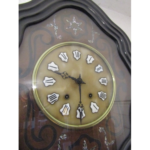 1429 - Victorian Shaped Form Wall Clock Enamel Decorated Brushed Brass Dial Key Present Working Order Appro... 