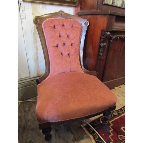 1434 - Victorian Mahogany Framed Ladies Drawing Room Chair Turned Supports