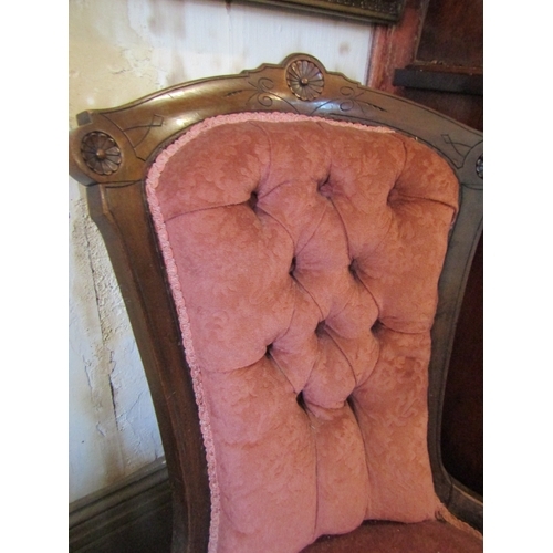 1434 - Victorian Mahogany Framed Ladies Drawing Room Chair Turned Supports