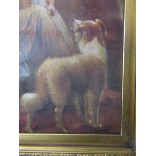 1436 - Gilt Framed Picture of Mother with Family Dog Window Beyond Framed Size Approximately 18 Inches High... 