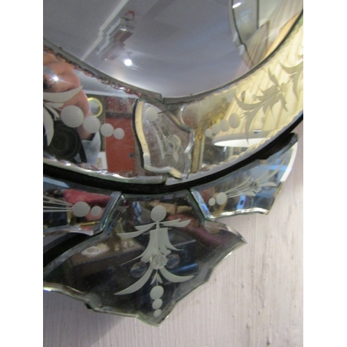 1438 - Venetian Engraved Glass Mirror Oval Form Approximately 32 Inches High x 18 Inches Wide