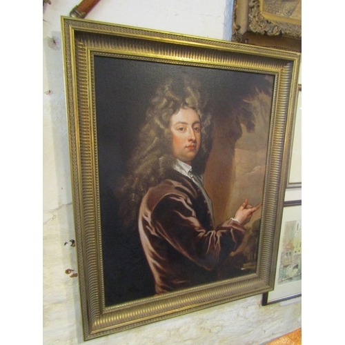 1453 - Portrait of Gentlemen Contained Within Gilded Frame Oleograph on Canvas Approximately 40 Inches High... 