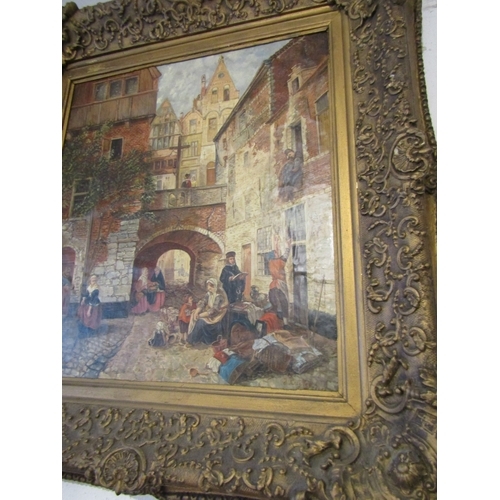 1455 - Victorian Dutch School Oil on Canvas City Scene with Figures Oil on Canvas Approximately 22 Inches H... 