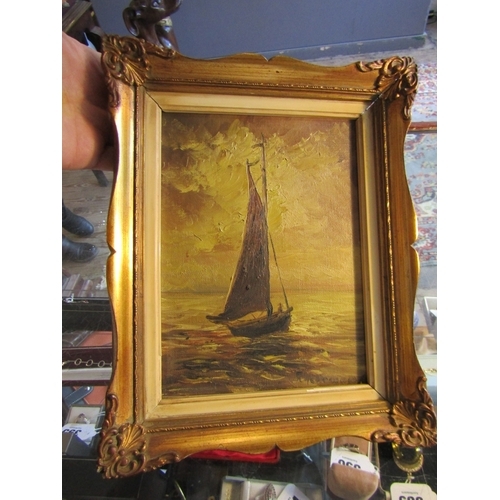 1470 - Marine Scene Sailing Boat Oil on Canvas Approximately 10 Inches High x 8 Inches Wide Signed Indistin... 