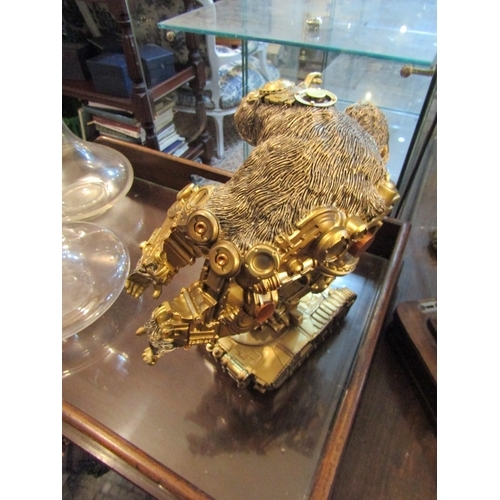 1599 - Fantasy King Kong Rampaging Figure Gilded with Military Tank Support  Approximately 16 Inches High