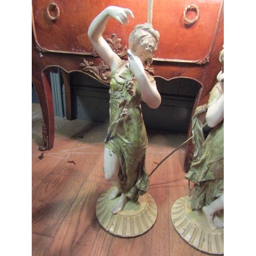 1604 - Pair of Antique Figural Form Table Lamps Each Electrified Working Order Approximately 30 Inches High