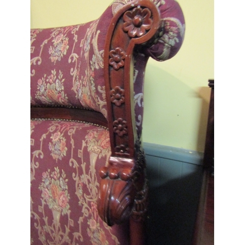 1610 - Large Damask Upholstered Mahogany Framed Armchair After a Design by Thomas Hope Paw Carved Supports ... 