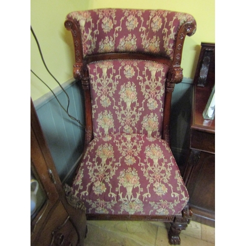 1610 - Large Damask Upholstered Mahogany Framed Armchair After a Design by Thomas Hope Paw Carved Supports ... 