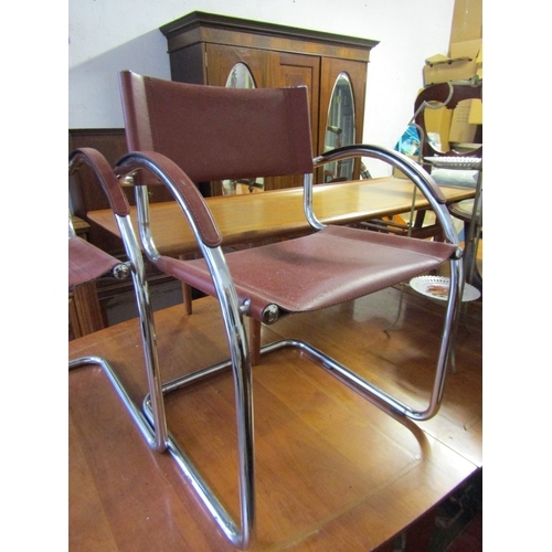 1645 - Pair of Vintage Chrome Plated Leather Upholstered Armchairs