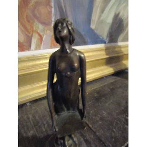 1666 - Bronze Sculpture Musical Nude Approximately 9 Inches High