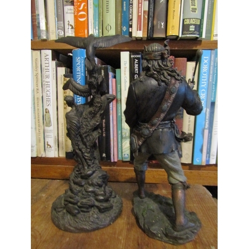 1668 - Two American Indian Sculptures Bronzed Tallest Approximately 14 Inches High