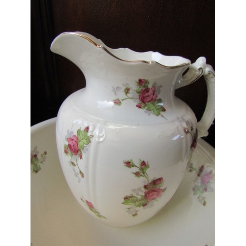 1677 - Floral Pattern Porcelain Ewer and Basin Full Size Good Original Condition