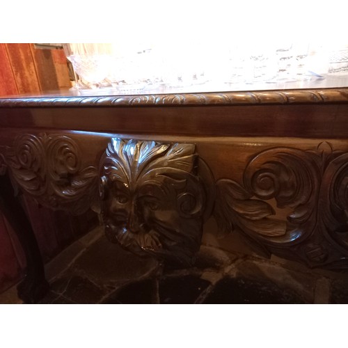 1095 - Irish Chippendale  Side Table Mahogany Carved Mask Decoration to Frieze Above Claw and Ball Supports... 