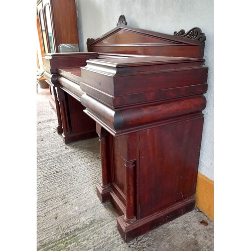 1682 - Imposing William IV Figured Mahogany Sideboard Twin Pedestal Finely Detailed Throughout Carved Back ... 