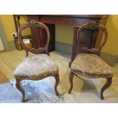 1405 - Pair of Victorian Walnut Chairs Well Carved Needlepoint Seats above Cabriole Supports