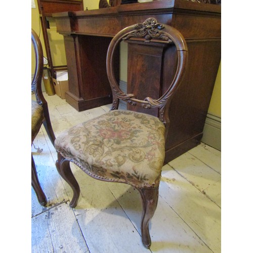 1405 - Pair of Victorian Walnut Chairs Well Carved Needlepoint Seats above Cabriole Supports