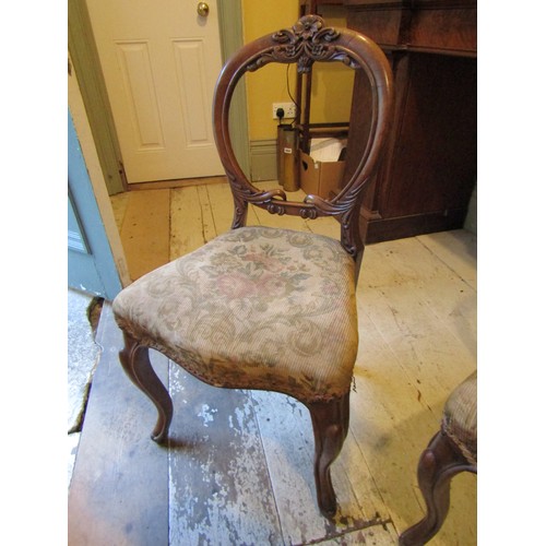 1405 - Pair of Victorian Walnut Chairs Well Carved Needlepoint Seats above Cabriole Supports