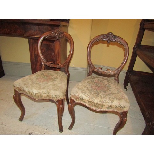 1405 - Pair of Victorian Walnut Chairs Well Carved Needlepoint Seats above Cabriole Supports