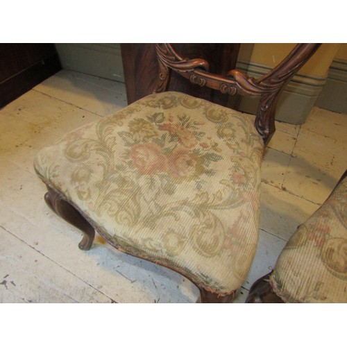 1405 - Pair of Victorian Walnut Chairs Well Carved Needlepoint Seats above Cabriole Supports