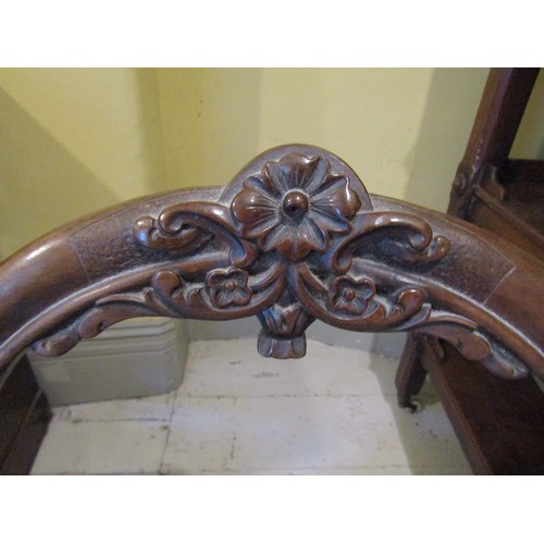 1405 - Pair of Victorian Walnut Chairs Well Carved Needlepoint Seats above Cabriole Supports