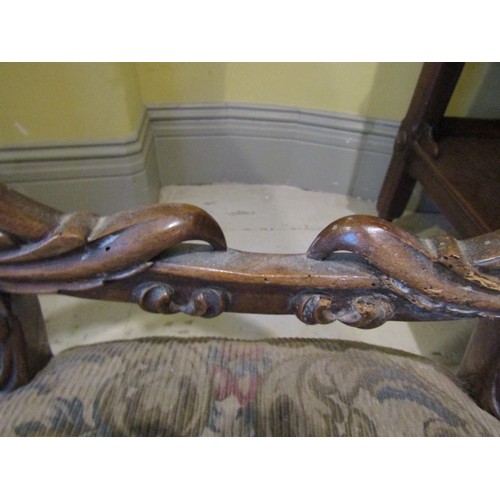 1405 - Pair of Victorian Walnut Chairs Well Carved Needlepoint Seats above Cabriole Supports