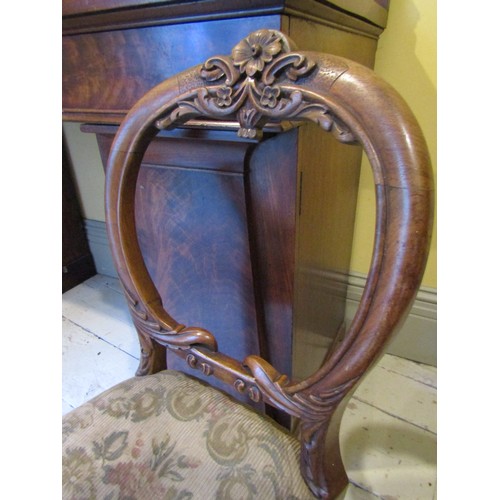 1405 - Pair of Victorian Walnut Chairs Well Carved Needlepoint Seats above Cabriole Supports