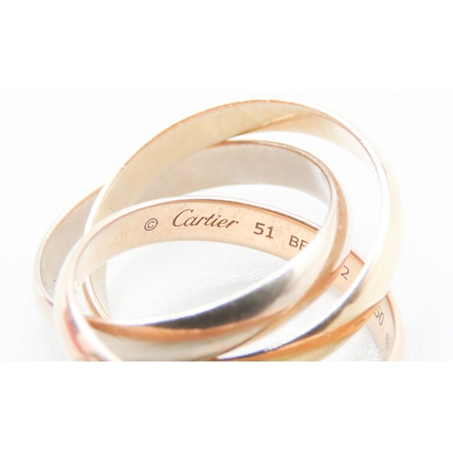 100 - Cartier Trinity Ring in 18 Carat Yellow White and Rose Gold Ring Size I and a Half with Original Car... 