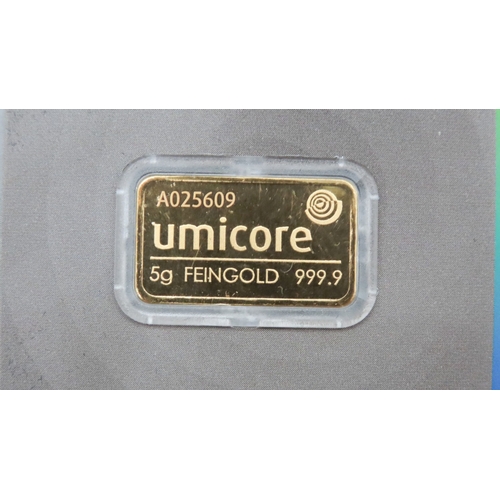 1014 - Umicore Fine 999.9 Gold 5 Gram Bar Encapsulated