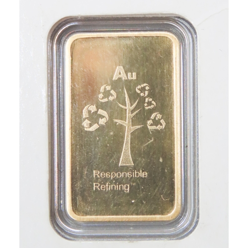 1015 - Metalor Switzerland Fine 999.9 Gold 5 Gram Bar Responsible Refining Encapsulated