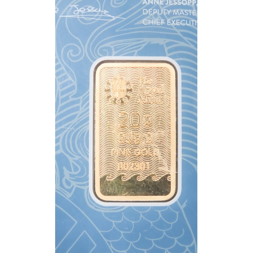 1020 - The Royal Mint 999.9 Fine Gold 20g Bar Britania