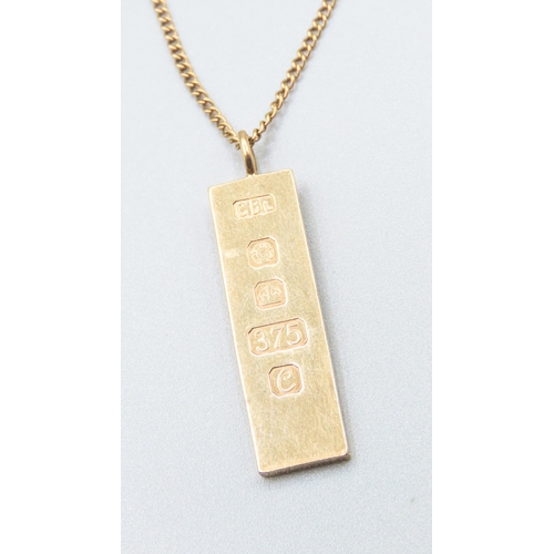 11 - 9 Carat Yellow Gold Ingot Pendant 5cm High Set on 9 Carat Yellow Gold Chain 56cm Long