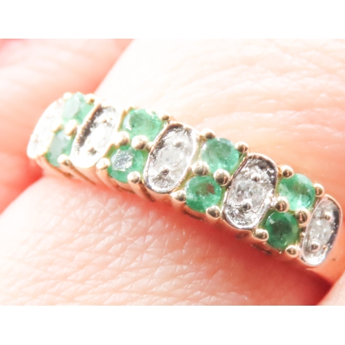 112 - Emerald and Diamond Set Ladies Ring Mounted in 9 Carat Yellow Gold Ring Size P